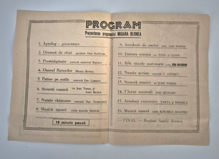 Program Circul Bernea Stagiunea 1957