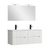 Set Mobilier Baie Leziter Trent 120 cm Alb, Lavoar Ceramic, Oglinda 60x120cm, Suspendat, Soft-close