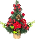 Brad decorativ de Craciun MagicHome, rosu, ornamentat, 41 cm