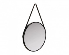 Oglinda rotunda cu rama neagra si curea, 50 cm foto