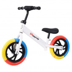 Bicicletă de echilibru,fără pedale pentru copii,reglabilă, alb/tricolor