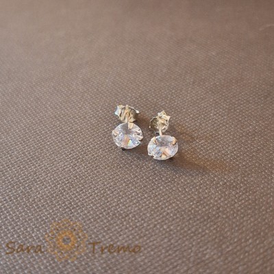 Cercei Unisex cu Cristal Zirconia Alb - Argint 925, 6 mm foto