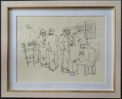 Constantin PILIUŢĂ (1929-2003)-La c&amp;acirc;rciumă (1997) - desen &amp;icirc;n tuş foto