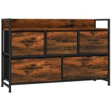 HOMCOM Comodă cu 5 sertare din material textil, stil industrial, maro și negru | Aosom Romania