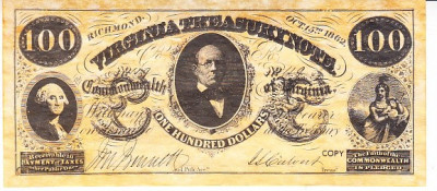 M1 R - Bancnota America - Virginia - 100 dolari - 1862 foto