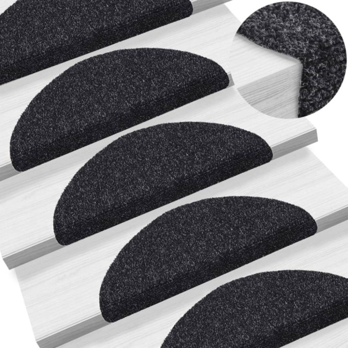 vidaXL Covorașe autoadezive pentru scări, 15 buc., 56x17x3 cm, negre, semirotunde