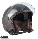 Casca open face pentru scuter - motocicleta (demi-jet) Max Helmets model DJDV06 LS Vision SV (ochelari soare integrati) culoare: negru mat/maro (NOM)