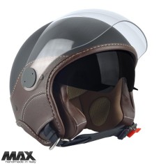 Casca open face pentru scuter - motocicleta (demi-jet) Max Helmets model DJDV06 LS Vision SV (ochelari soare integrati) culoare: negru mat/maro (NOM)