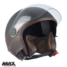 Casca open face pentru scuter - motocicleta (demi-jet) Max Helmets model DJDV06 LS Vision SV (ochelari soare integrati) culoare: negru mat/maro (NOM)