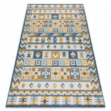 Covor SISAL COOPER Aztec, Etno, Zigzag 22218 ecru / albastru inchis, 80x150 cm