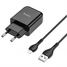 Incarcator Retea cu cablu Lightning HOCO N2, 1 X USB, 2.1A, Negru