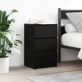 Set 2 Noptiere Negre vidaXL, 3 Sertare, 39x35x65 cm, Lemn Prelucrat, Depozitare Dormitor