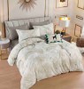 Lenjerie pat dublu,bumbac finet,6 piese,cearceaf cu elastic,crem gri cu frunze-A808, Jojo Home