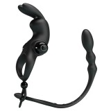 Inel Penis Cu Vibratii Si Dop Anal, Negru, Pretty Love