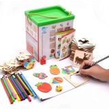 Set sabloane desen copii - trusa cu sabloane lemn, 18.5 x 14 x 20.5 cm