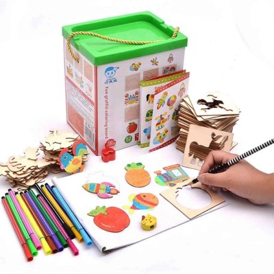 Set sabloane desen copii - trusa cu sabloane lemn, 18.5 x 14 x 20.5 cm foto