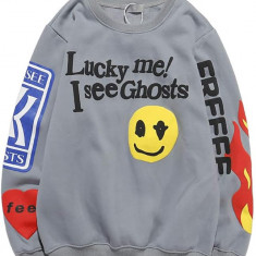 Kanye Lucky Me I Sees Ghosts Letter Pattern Print Crew Neck Sweatshirt Hip Ho