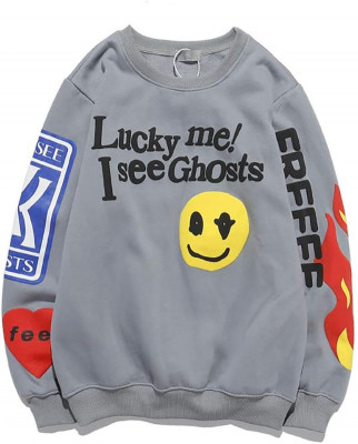 Kanye Lucky Me I Sees Ghosts Letter Pattern Print Crew Neck Sweatshirt Hip Ho foto