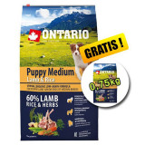 ONTARIO Puppy Medium Lamb &amp;amp; Rice 6,5kg + 0,75kg