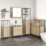 Set Mobilier Baie 5 Piese vidaXL Stejar Sonoma, Lemn Prelucrat, Dulap Bazin, Perete, 3 Dulapuri Extra, Maro