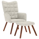 vidaXL Fotoliu relaxant cu taburet, catifea crem 4016830