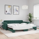 vidaXL Pat de zi cu extensie, verde &icirc;nchis, 100x200 cm, catifea