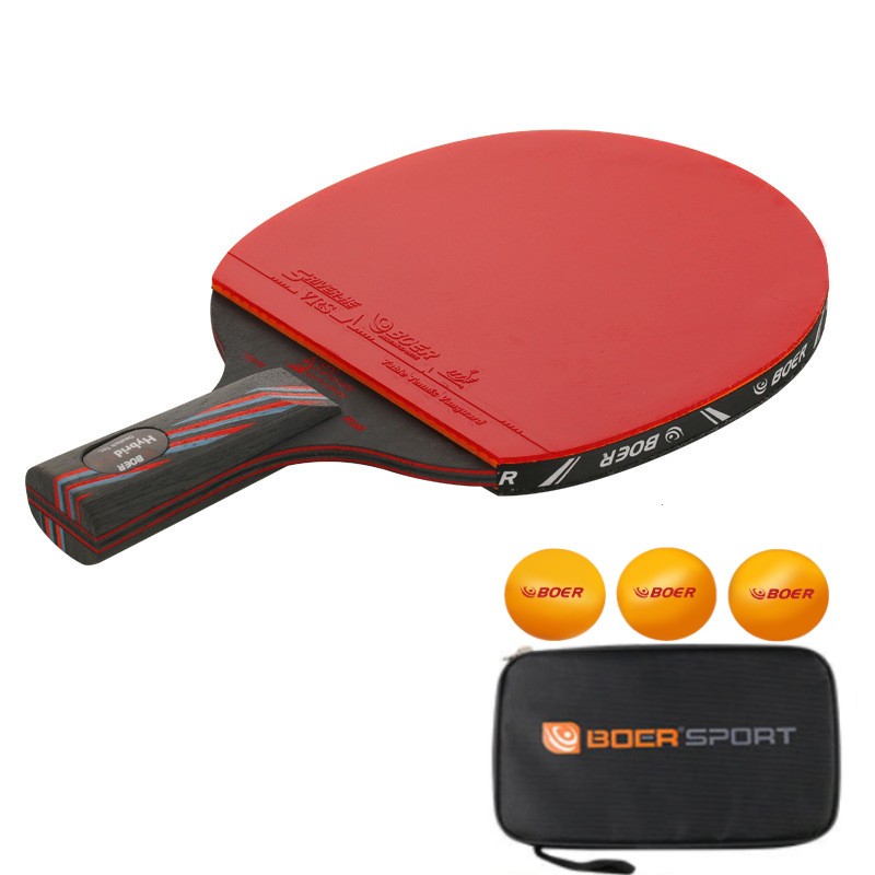 Set Paleta tenis de masa Boer S6 PRO cu husa si 3 mingii, maner scurt  Penhold chinez, Nano Carbon technology, 9 straturi lemn 8 nano carbon,  Trampolin | Okazii.ro