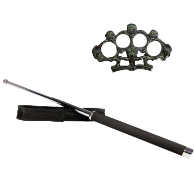 Set baston telescopic 65 cm si rozeta cu cranii, argintiu foto