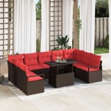 vidaXL Set de canapele pentru grădină 10 pcs Maro și roșu Rattan poli 3348890