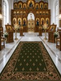 Cumpara ieftin Covor Bisericesc Verde Lotos 80x150 cm, Antialergic, Polipropilena, Inaltime 8mm, Model 15033-310, Ideal Biserica/Manastire