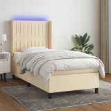 VidaXL Pat cu arcuri, saltea și LED, crem, 80x200 cm, textil