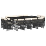 Set mobilier de gradina cu perne, 13 piese, negru, poliratan