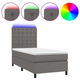Cumpara ieftin Pat continental cu saltea si LED, gri, 80x200 cm, piele eco