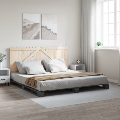 vidaXL Cadru pat cu tăblie 200x200 cm, gri, lemn masiv de pin 3281567 foto