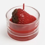 Lumanare decorativa cu capsuna 3D in recipient de sticla, Diametru 5 cm, Inaltime 3 cm, Rosu, CMCLASS