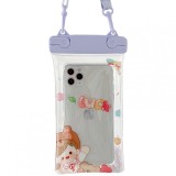 Husa subacvatica Fruity Waterproof Flippy, Snowproof, Universala, Impermeabila, cu Snur, pentru telefon sau documente, Lucky Girl, Mov