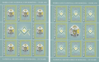 |Romania, LP 1883/2010, Marea Loja Masonica din Romania, minicoala 8t.+1v., MNH foto