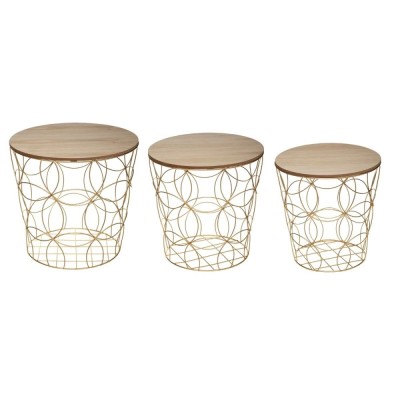 Set 3 masute cafea Atmosphera Kumi, structura metal, diametru 37, 41 si 46 cm, auriu foto