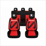 Set Huse Scaune Universale Nero Rosu Personalizate cu Skoda Nou