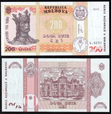 MOLDOVA █ bancnota █ 200 Lei █ 2015 █ P-26 (2) █ Semnatura: Armasu █ UNC