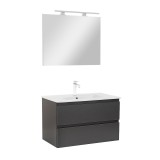 Set Mobilier Baie Leziter Vario Forte 80 Antracit, Suspendat, Sertar Silentios, Lavoar Ceramic, Oglinda 80cm