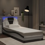 VidaXL Cadru de pat cu lumini LED alb/negru 80x200 cm piele ecologică