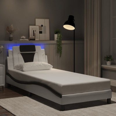 Cadru de pat cu lumini LED alb/negru 80x200 cm piele ecologică foto