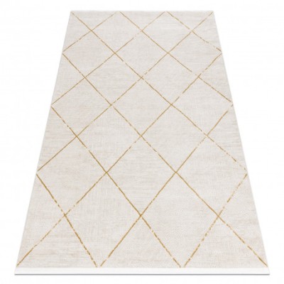 Covor modern DUKE 51245 crem / auriu - Spalier, structurat, foarte moale, franjuri, 80x150 cm foto