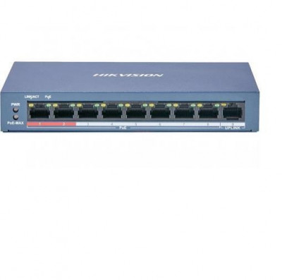 Switch poe 8 porturi hikvision ds-3e0109p-e/m(b) l2 unmanaged 8x 100m poe port 1x 100m uplink foto