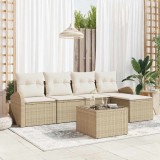 vidaXL Set de canapele pentru grădină cu pernă 6 pcs Bej Rattan poli 3346011