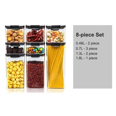 Set 8 Cutii depozitare pentru bucatarie, Flippy, 2x0.46 L, 3x0.7 L, 2x1.3 L, 1x1.8 L