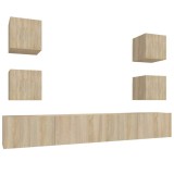 Cumpara ieftin Set dulap TV, 6 piese, stejar sonoma, lemn prelucrat