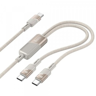 Cablu Date si Incarcare USB-C - 2 x USB-C HOCO U139 2in1, 100W, 1.2m, Auriu foto