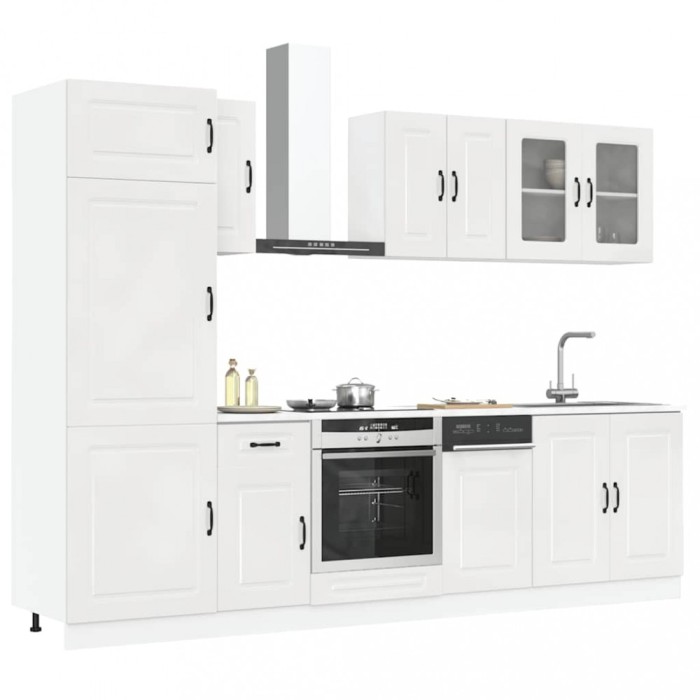 Set dulap de bucătărie 8 piese &bdquo;Kalmar&rdquo; alb lucios Lemn